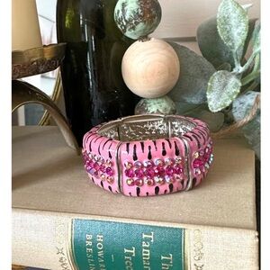 Pink zebra print rhinestone bracelet